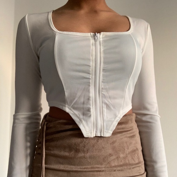 White Corset Zip-Up Long Sleeve - Picture 2 of 4